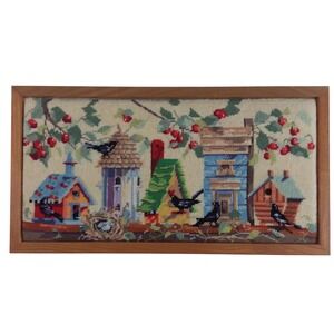 Completed Bucilla Birdhouses By Nancy Rossi Needlepoint Wall Art Cottage Vintage
